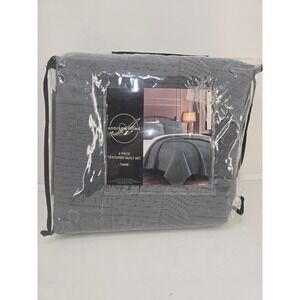 Addison Home Twin Size 2 Pc Textured Quilt & Sham Bedding Set Gray